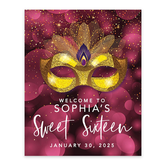 Large Custom Sweet 16 Welcome Sign, Canvas Sign for Party Decor, Set of 1-Set of 1-Andaz Press-Masquerade-