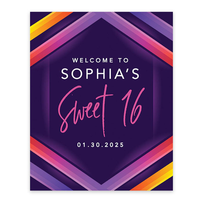 Large Custom Sweet 16 Welcome Sign, Canvas Sign for Party Decor, Set of 1-Set of 1-Andaz Press-Neon-