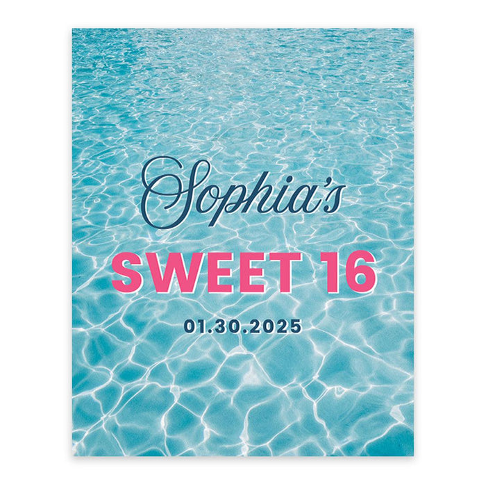 Large Custom Sweet 16 Welcome Sign, Canvas Sign for Party Decor, Set of 1-Set of 1-Andaz Press-Pool Party Theme-