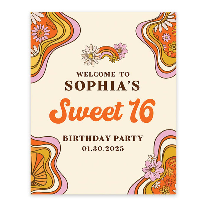 Large Custom Sweet 16 Welcome Sign, Canvas Sign for Party Decor, Set of 1-Set of 1-Andaz Press-Retro-