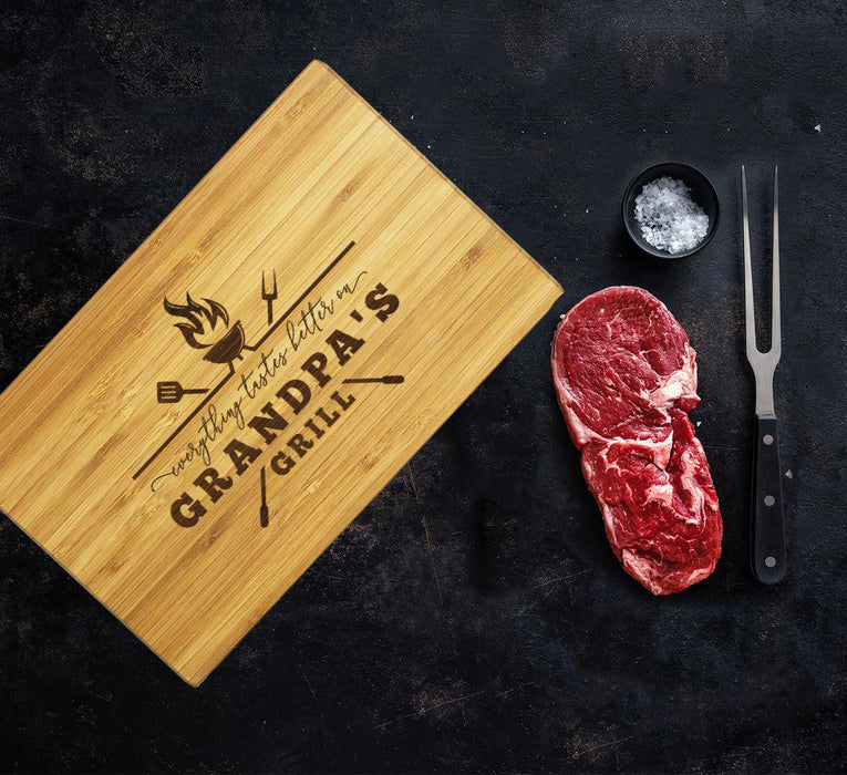 Large Father’s Day Cutting Board Gift, Set of 1-Set of 1-Andaz Press-Everything Tastes Better On Grandpa's Grill-