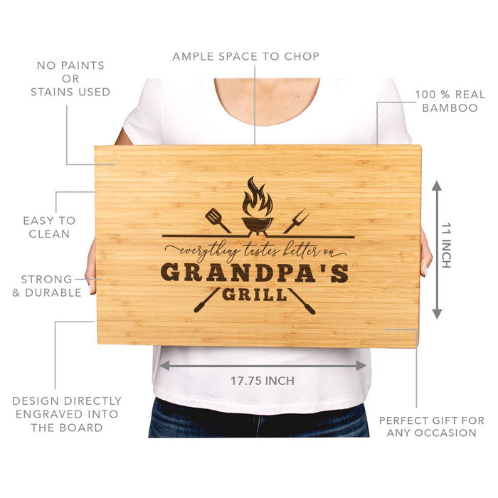 Large Father’s Day Cutting Board Gift, Set of 1-Set of 1-Andaz Press-Everything Tastes Better On Grandpa's Grill-