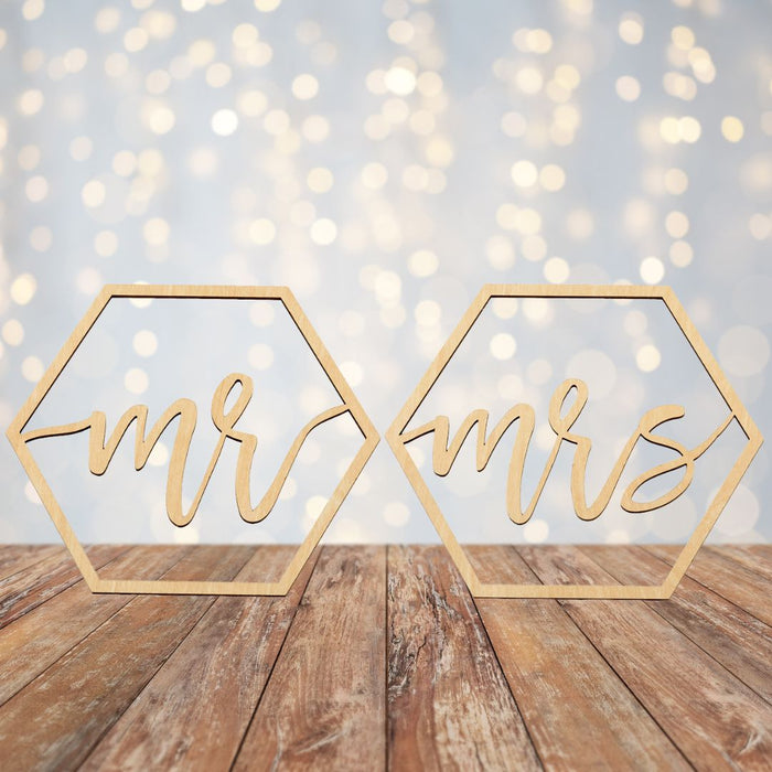 Laser Cut Wood Hexagon Mr Mrs Chair Signs-Set of 2-Koyal Wholesale-
