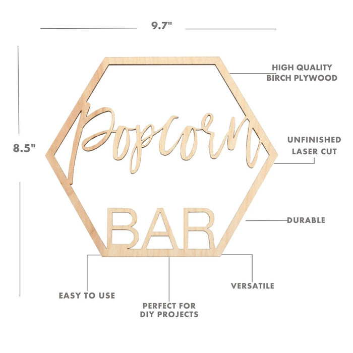 Laser Cut Wood Popcorn Bar Sign-Set of 1-Koyal Wholesale-