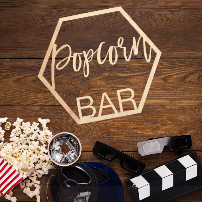 Laser Cut Wood Popcorn Bar Sign-Set of 1-Koyal Wholesale-