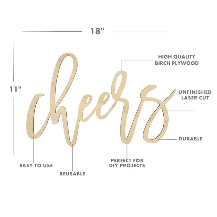 Laser Cut Wood Scripted Cheers Bar Sign-Set of 1-Koyal Wholesale-
