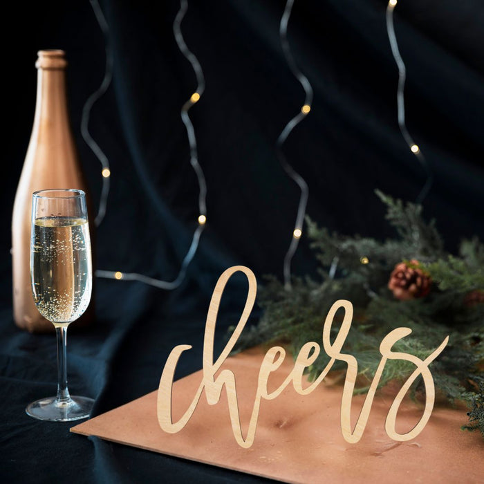Laser Cut Wood Scripted Cheers Bar Sign-Set of 1-Koyal Wholesale-