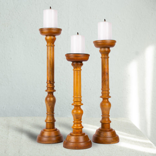 Mango Wood Pillar Candle Holder Set - Set of 3-Set of 3-Koyal Wholesale-