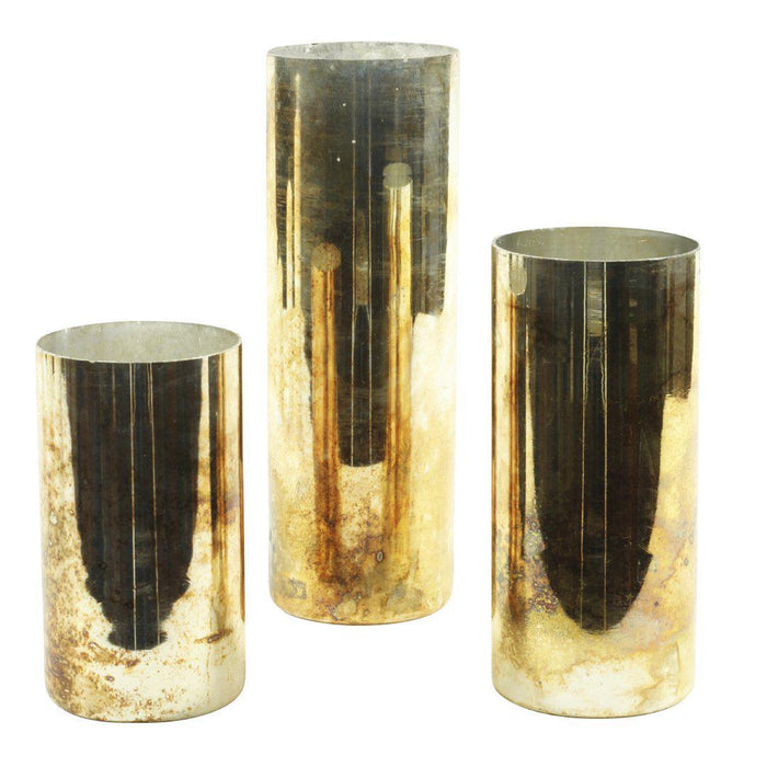 Mercury Glass Cylinder Vases Set-Set of 3-Koyal Wholesale-Burnt Gold-