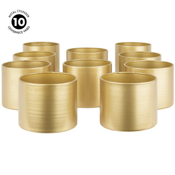 Metal Cylinder Centerpiece Vase for Wedding Table Centerpiece, Event Décor, Floral Arrangements-Set of 10-Koyal Wholesale-Gold-