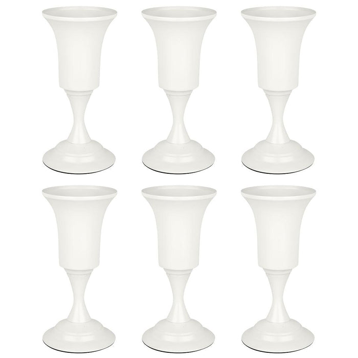 Metal Pedestal Compote Trumpet Vase for Centerpieces-Koyal Wholesale-Set of 6-Matte White-
