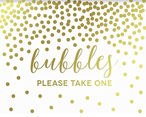 Metallic Gold Confetti Polka Dots Wedding Party Signs-Set of 1-Andaz Press-Bubbles Please Take One Sign-