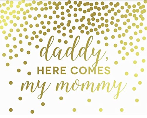 Metallic Gold Confetti Polka Dots Wedding Party Signs-Set of 1-Andaz Press-Daddy Here Comes My Mommy Ring Bearer or Flower Girl-