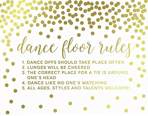 Metallic Gold Confetti Polka Dots Wedding Party Signs-Set of 1-Andaz Press-Dance Floor Rules-