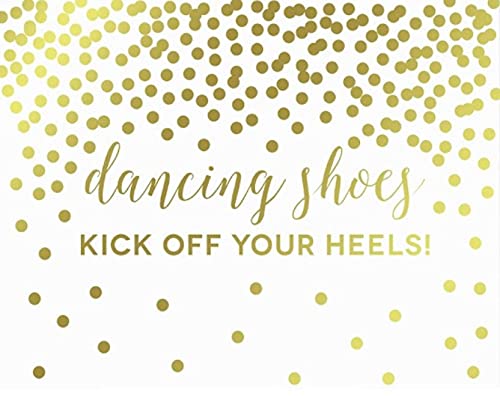 Metallic Gold Confetti Polka Dots Wedding Party Signs-Set of 1-Andaz Press-Dancing Shoes - Kick Off Your Heels!-