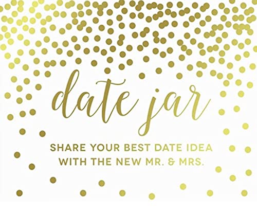 Metallic Gold Confetti Polka Dots Wedding Party Signs-Set of 1-Andaz Press-Date Jar Share Your Best Date Idea With the New Mr. & Mrs.-