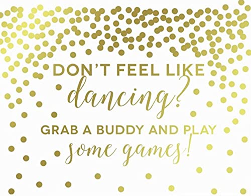 Metallic Gold Confetti Polka Dots Wedding Party Signs-Set of 1-Andaz Press-Don't Feel Like Dancing? Grab a Buddy and Play Some Games!-