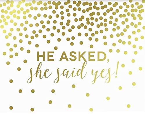 Metallic Gold Confetti Polka Dots Wedding Party Signs-Set of 1-Andaz Press-He Asked She Said Yes!-