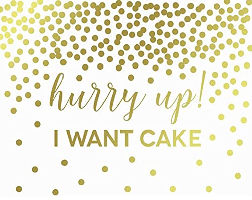 Metallic Gold Confetti Polka Dots Wedding Party Signs-Set of 1-Andaz Press-Hurry Up I Want Cake Flower Girl or Ring Bearer-