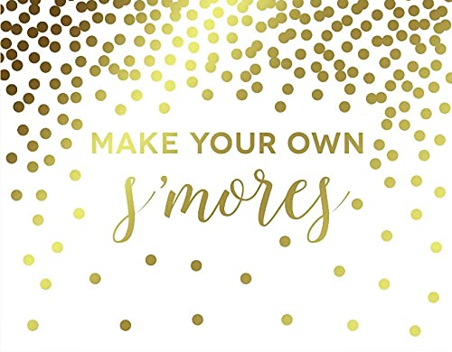 Metallic Gold Confetti Polka Dots Wedding Party Signs-Set of 1-Andaz Press-Make Your Own S'mores Smore Bar Reception-