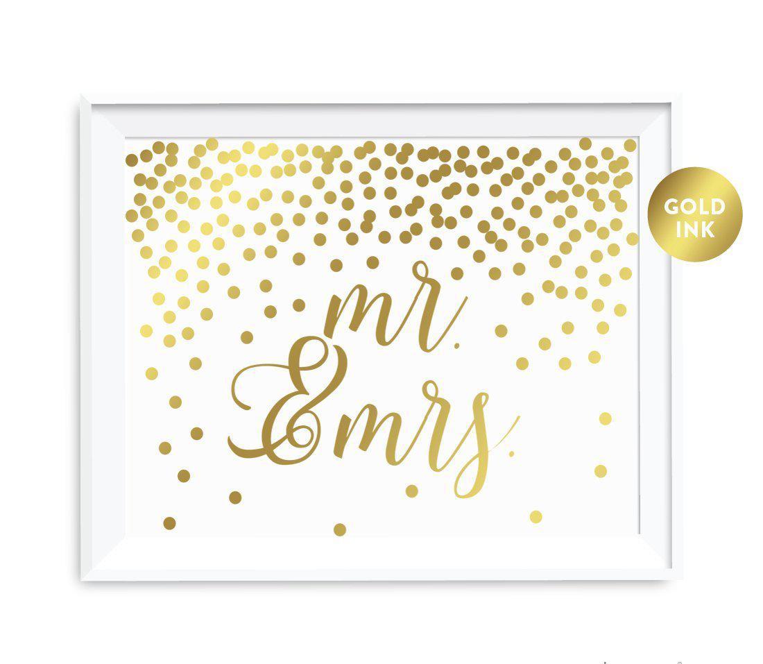 Metallic Gold Confetti Polka Dots Wedding Party Signs-Set of 1-Andaz Press-Mr. & Mrs.-