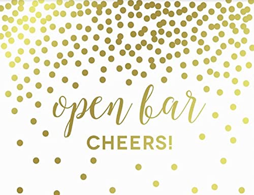 Metallic Gold Confetti Polka Dots Wedding Party Signs-Set of 1-Andaz Press-Open Bar Cheers!-