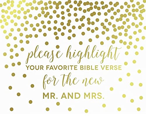 Metallic Gold Confetti Polka Dots Wedding Party Signs-Set of 1-Andaz Press-Please Highlight Your Favorite Bible Verse for the New Mr. & Mrs.-