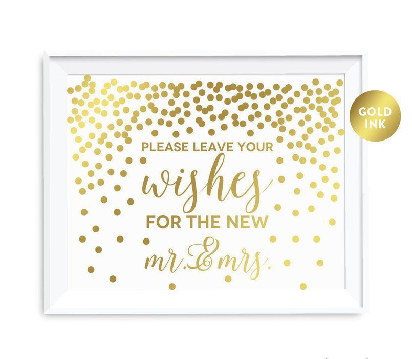 Metallic Gold Confetti Polka Dots Wedding Party Signs-Set of 1-Andaz Press-Please Leave Your Wishes for the New Mr. & Mrs.-