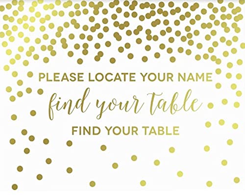 Metallic Gold Confetti Polka Dots Wedding Party Signs-Set of 1-Andaz Press-Please Locate Your Name Find Your Table & Take a Seat-