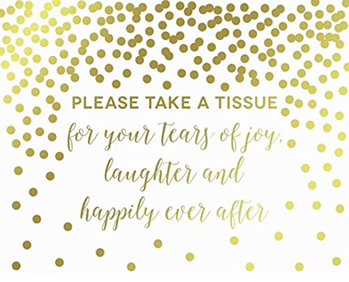 Metallic Gold Confetti Polka Dots Wedding Party Signs-Set of 1-Andaz Press-Please Take A Tissue for Your Tears of Joy Laughter and Happily Ever After-