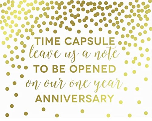 Metallic Gold Confetti Polka Dots Wedding Party Signs-Set of 1-Andaz Press-Time Capsule Leave Us A Note to Be Opened On Our One Year Anniversary Sign-