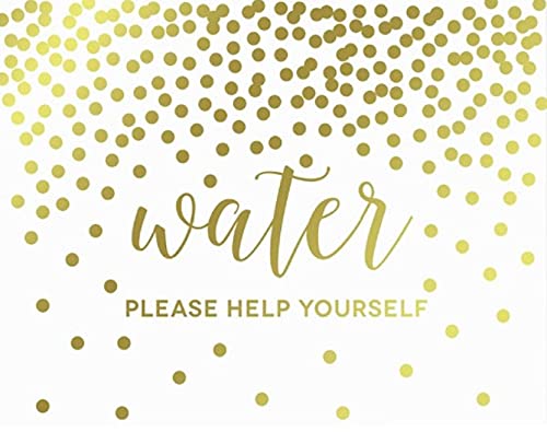 Metallic Gold Confetti Polka Dots Wedding Party Signs-Set of 1-Andaz Press-Water Please Help Yourself Ceremony Reception-