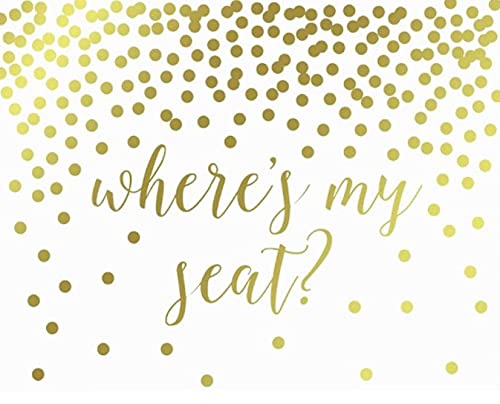 Metallic Gold Confetti Polka Dots Wedding Party Signs-Set of 1-Andaz Press-Where is My Seat?-