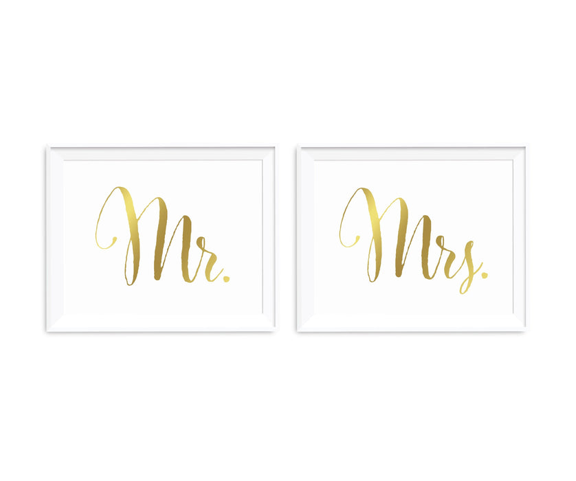 Metallic Gold Wedding Party Signs, 2-Pack-Set of 2-Andaz Press-Mr. & Mrs.-