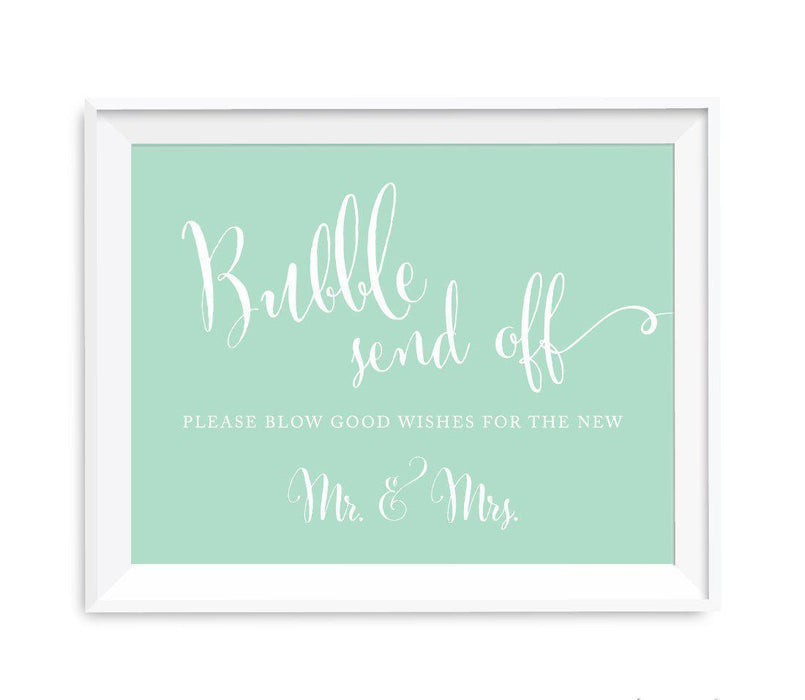 Mint Green Wedding Signs-Set of 1-Andaz Press-Bubble Send Off Please Blow Good Wishes for the New Mr. & Mrs.-