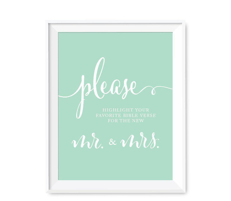 Mint Green Wedding Signs-Set of 1-Andaz Press-Please Highlight Your Favorite Bible Verse for the New Mr. & Mrs.-