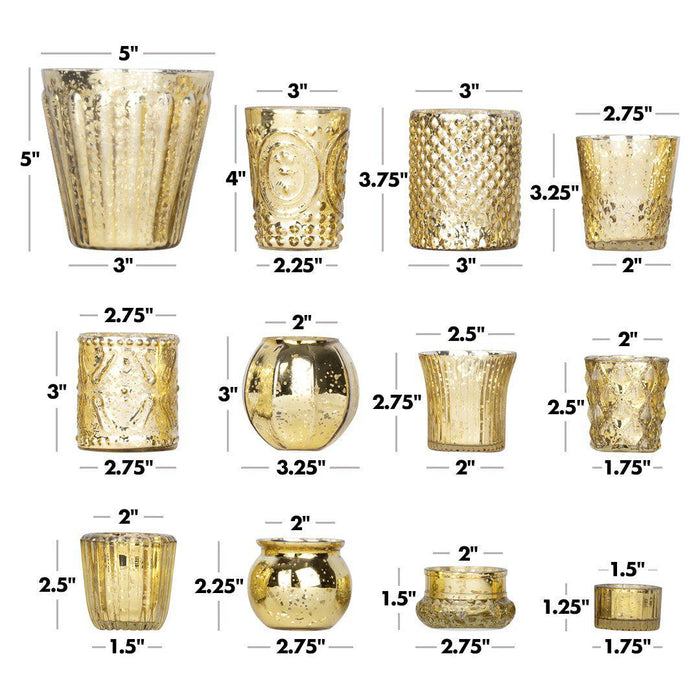 Mismatched Votive Candle Holder for Wedding Table Centerpieces, Home Decor, Set of 12-Set of 12-Koyal Wholesale-Gold-