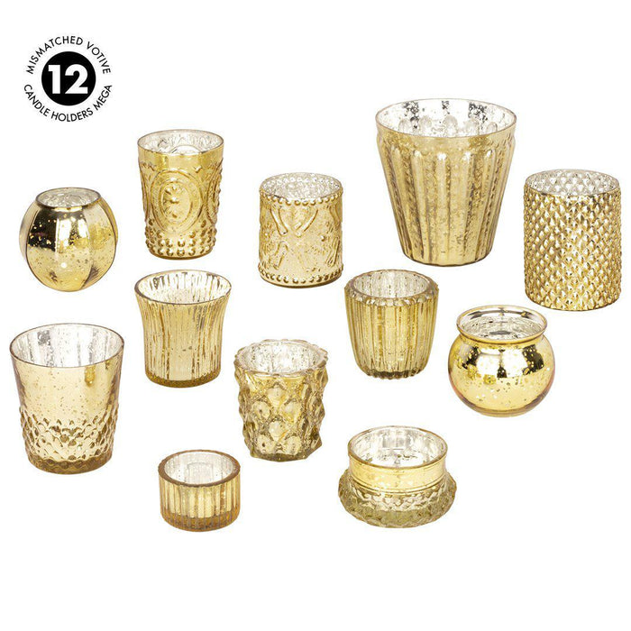 Mismatched Votive Candle Holder for Wedding Table Centerpieces, Home Decor, Set of 12-Set of 12-Koyal Wholesale-Gold-