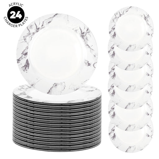 Modern Marble Edge Acrylic Charger Plates Bulk Pack-Koyal Wholesale-Set of 6 (24 PC)-