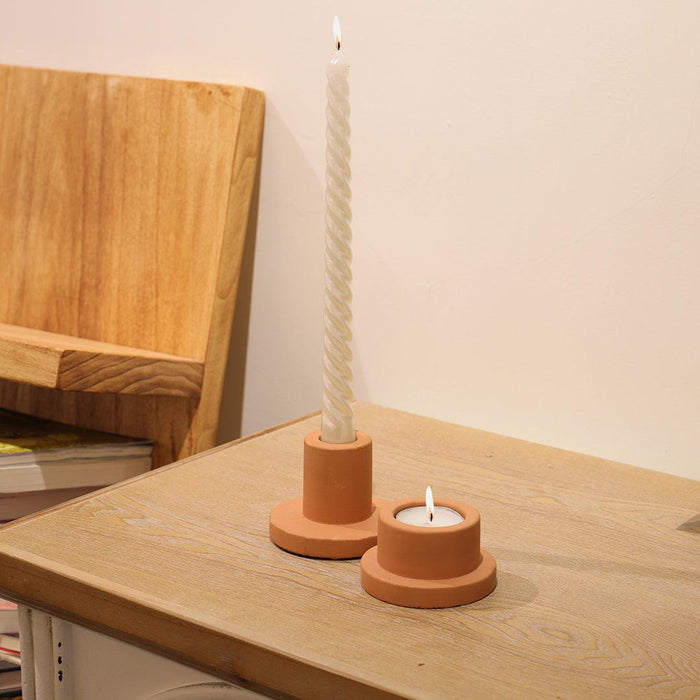 Modern Terracotta Ceramic Tealight and Taper Candle Holders, Set of 6-Set of 6-Koyal Wholesale-Matte Terracotta-