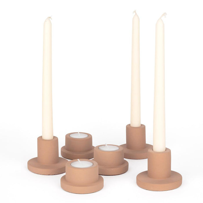 Modern Terracotta Ceramic Tealight and Taper Candle Holders, Set of 6-Set of 6-Koyal Wholesale-Matte Terracotta-