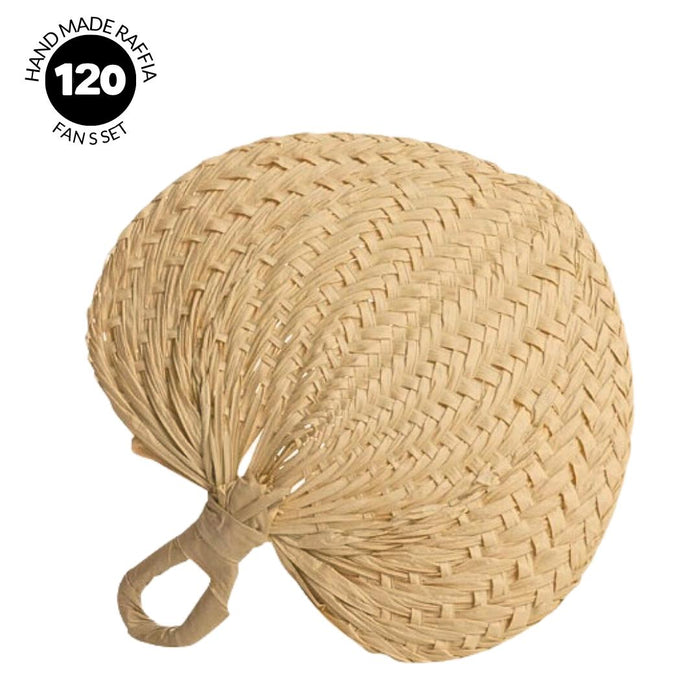 Natural Handmade Raffia Fans-Koyal Wholesale-Set of 12-