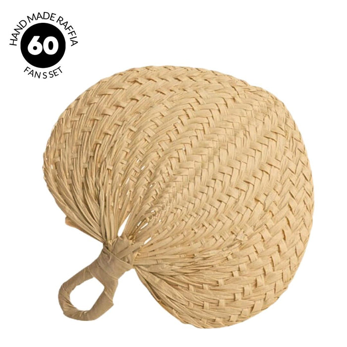 Natural Handmade Raffia Fans-Koyal Wholesale-Set of 60-