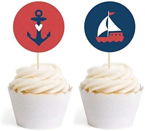 Nautical Ocean Adventure Wedding Cupcake Topper DIY Party Favors Kit-Set of 20-Andaz Press-