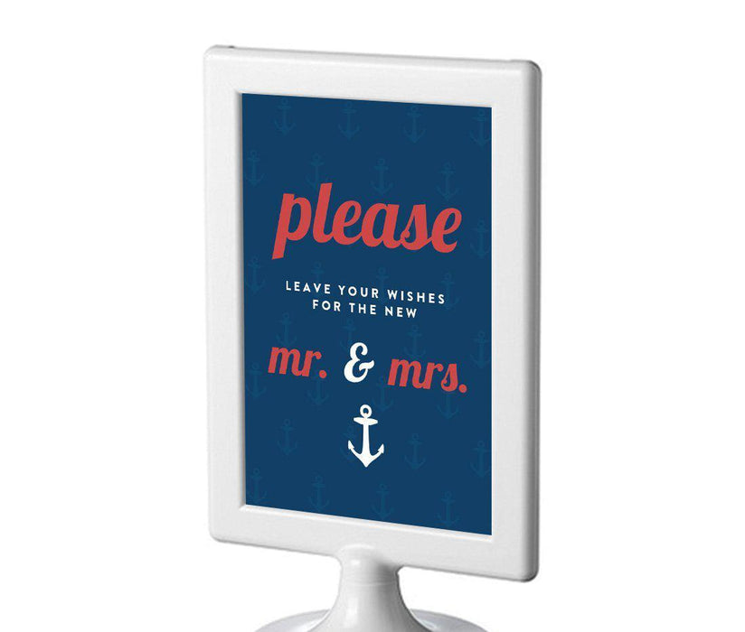 Nautical Ocean Adventure Wedding Framed Party Signs-Set of 1-Andaz Press-Leave Your Wishes For New Mr. & Mrs.-