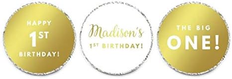 Personalized 1st Birthday Chocolate Drop Labels Trio, Metallic Gold Ink-Set of 216-Andaz Press-