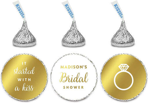 Personalized Bridal Shower Party Chocolate Drop Labels Stickers-Set of 216-Andaz Press-It Started With A Kiss-