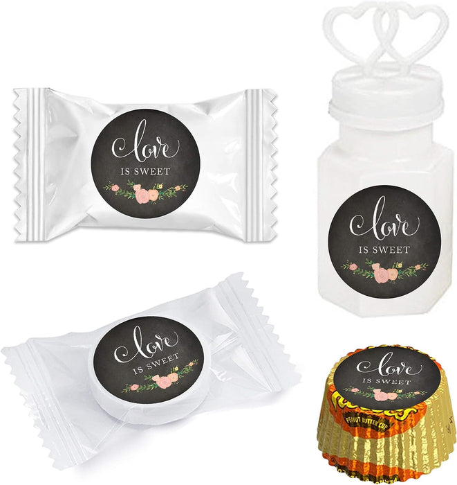 Personalized Chalkboard Floral Wedding Hershey's Kisses Stickers-Set of 216-Andaz Press-