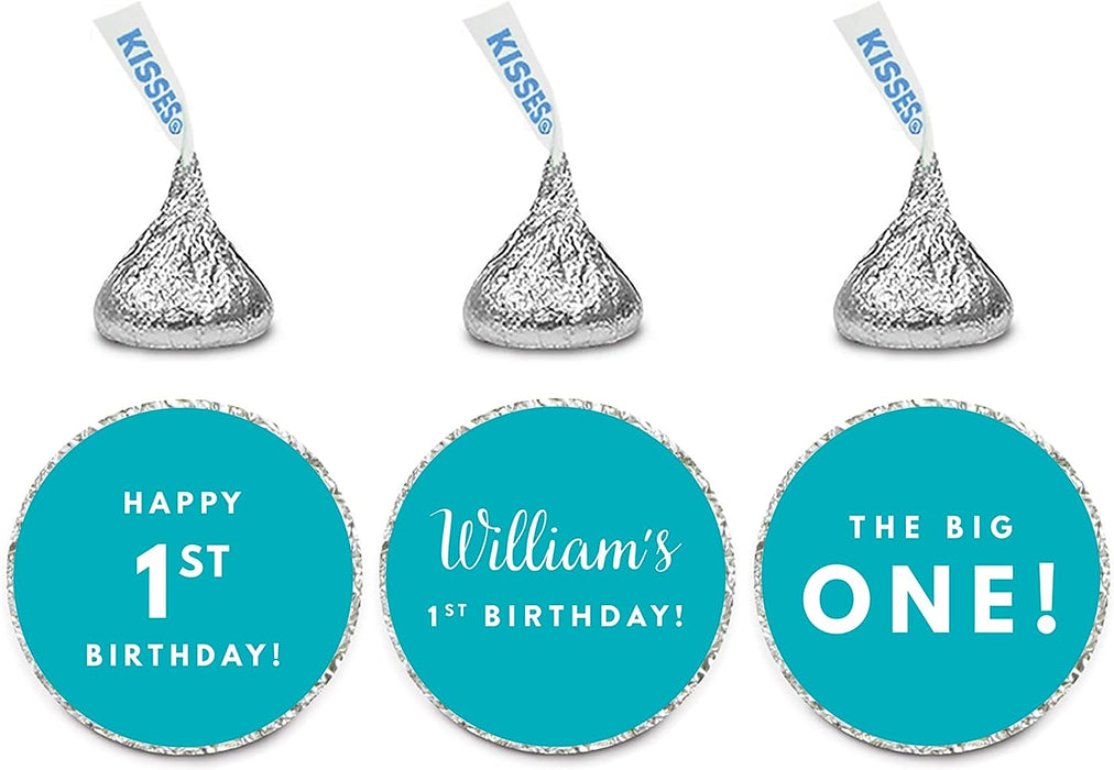 Personalized Happy 1st Birthday Chocolate Drop Labels Trio Any Color, Fits Hershey's Kisses Party Favors-Set of 216-Andaz Press-