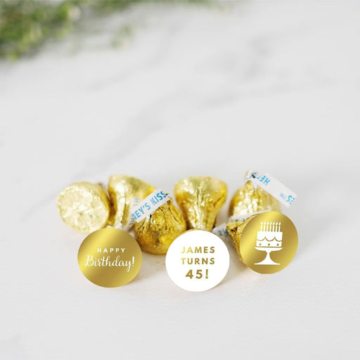 Personalized Happy Birthday Chocolate Drop Labels Trio, Metallic Gold Ink-Set of 216-Andaz Press-